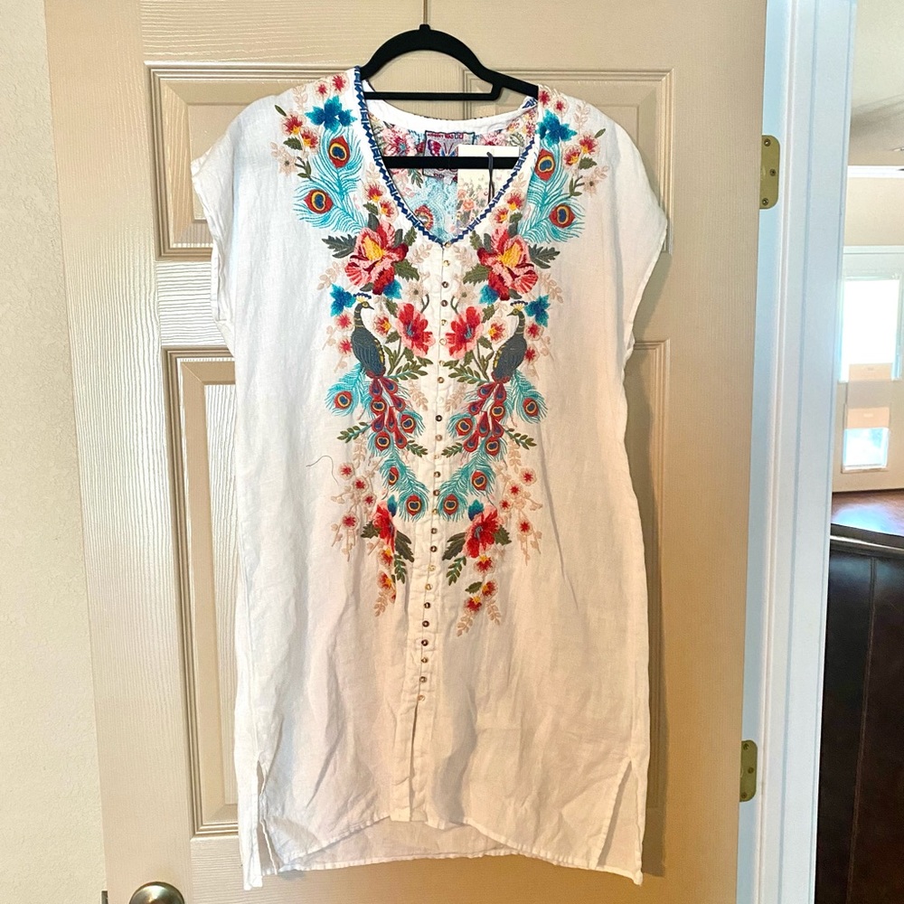 Johnny Was White Embroidered Dress